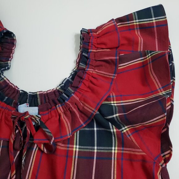 Hill House Womens Cordelia Mini Nap Dress XS Red Tartan Plaid Cotton Ruffles - Picture 8 of 11